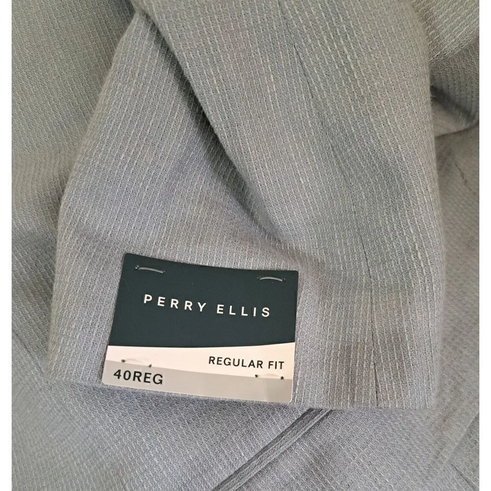 Perry Ellis Mens 40R Blazer Jacket Blue Gray cotton Spring Summer Lightweight